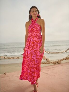 Coral Kiss Aries Halter Maxi Dress
